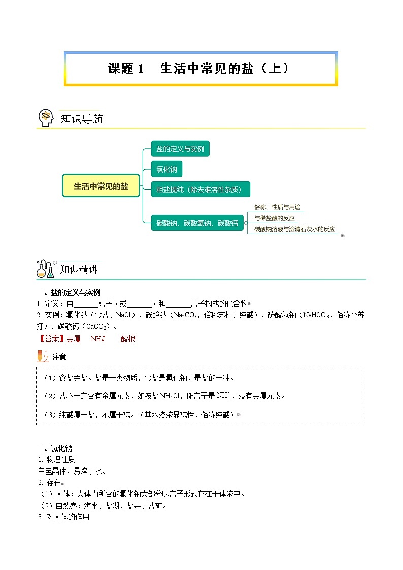 课题1 生活中常见的盐（上）（word讲义）-九年级下册化学同步精品讲义（人教版）01