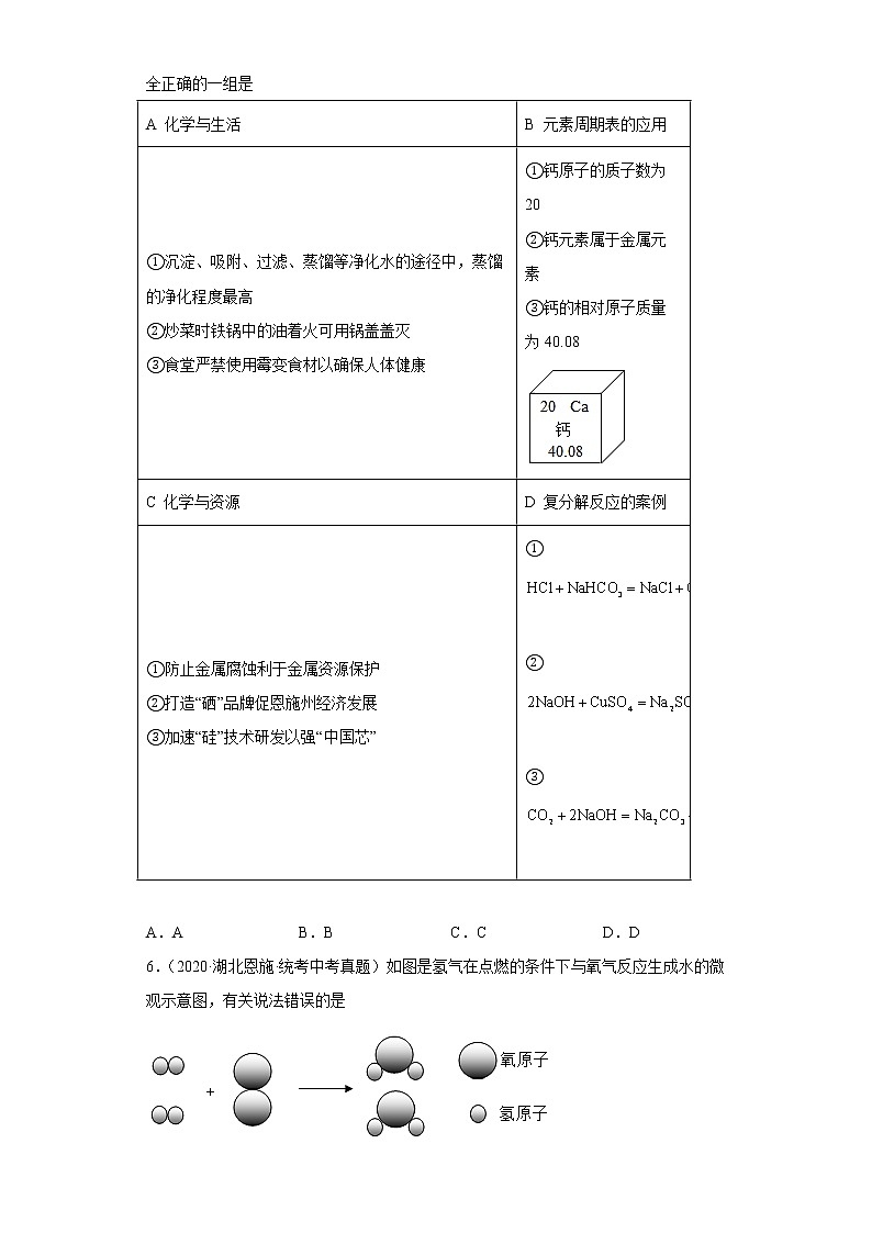 湖北省恩施市2020-2022三年中考化学真题知识点分类汇编-01物质的化学变化第2页