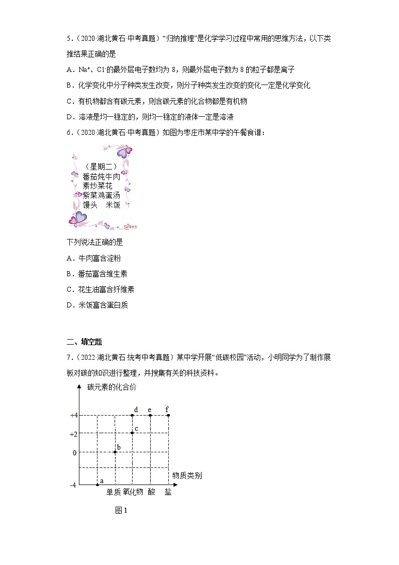 湖北省黄石市2020-2022三年中考化学真题知识点分类汇编-08化学与社会发展02