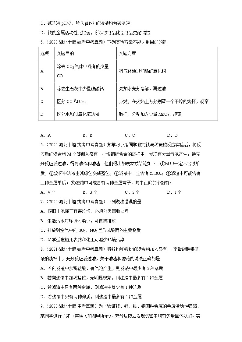湖北省十堰市2020-2022三年中考化学真题知识点分类汇编-04碳和碳的氧化物、金属和金属矿物第2页