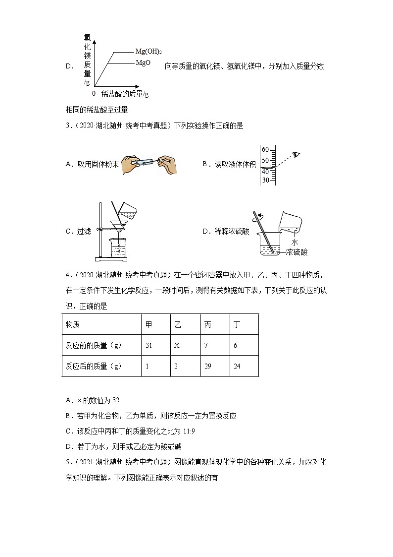 湖北省随州市2020-2022三年中考化学真题知识点分类汇编-05生活中常见的化合物第2页