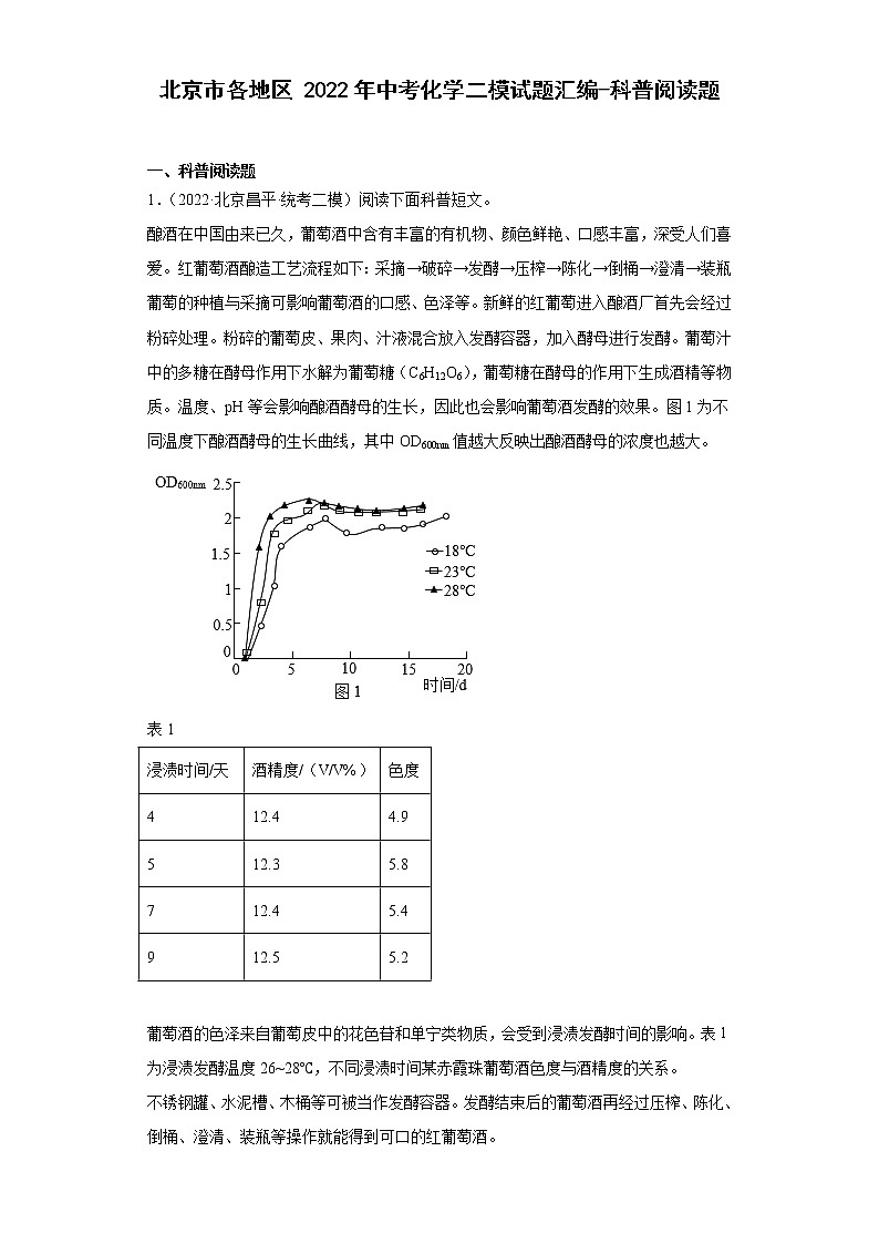 北京市各地区2022年中考化学二模试题汇编-科普阅读题第1页