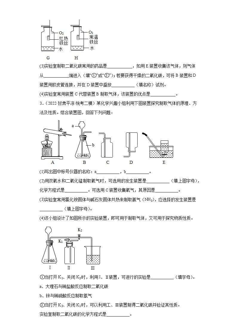 甘肃各地区2022年中考化学模拟（二模）试题汇编-实验题02