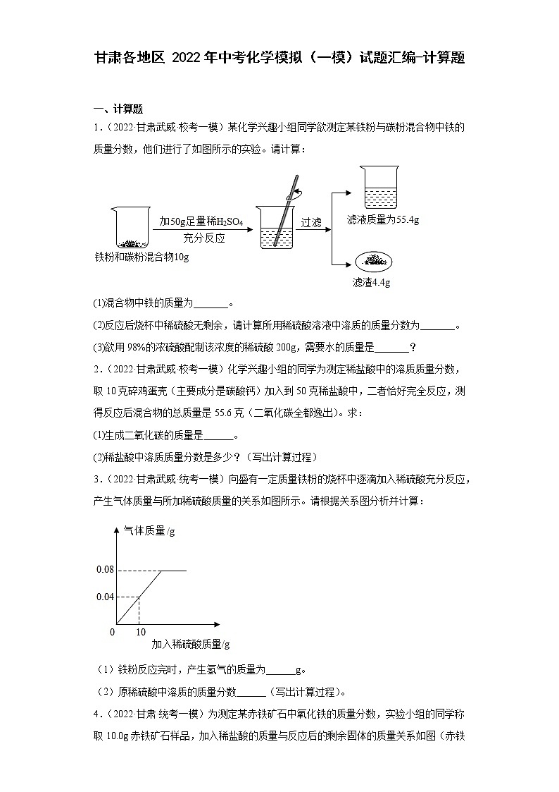 甘肃各地区2022年中考化学模拟（一模）试题汇编-计算题01