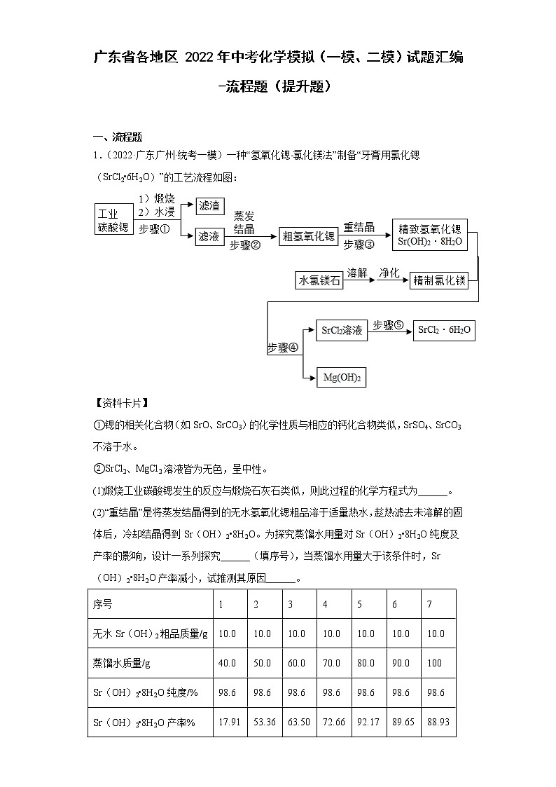 广东省各地区2022年中考化学模拟（一模、二模）试题汇编-流程题（提升题）第1页