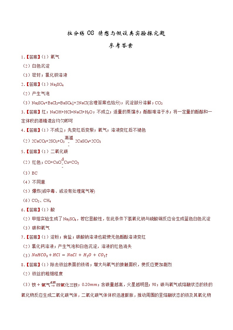 拉分练08 猜想与假设类实验探究题-中考化学拉分题专练—实验探究及推断题01