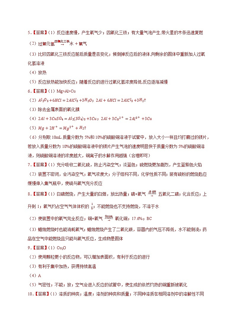 拉分练10 参考答案-中考化学拉分题专练—实验探究及推断题第2页