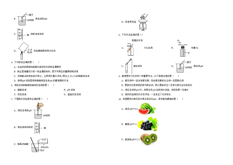 实验活动7 溶液酸碱性的检验 同步练习—九年级化学人教版下册第2页
