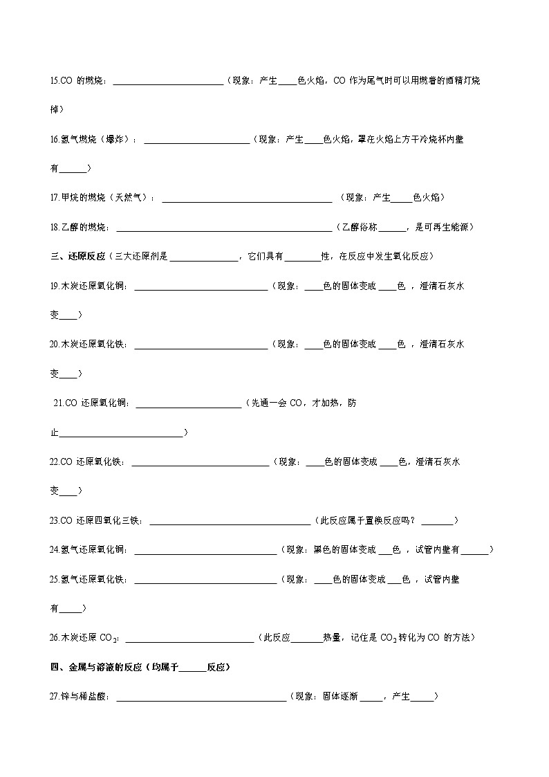 知识清单01 化学方程式、现象或注意点-中考化学考前必备重难点知识清单02