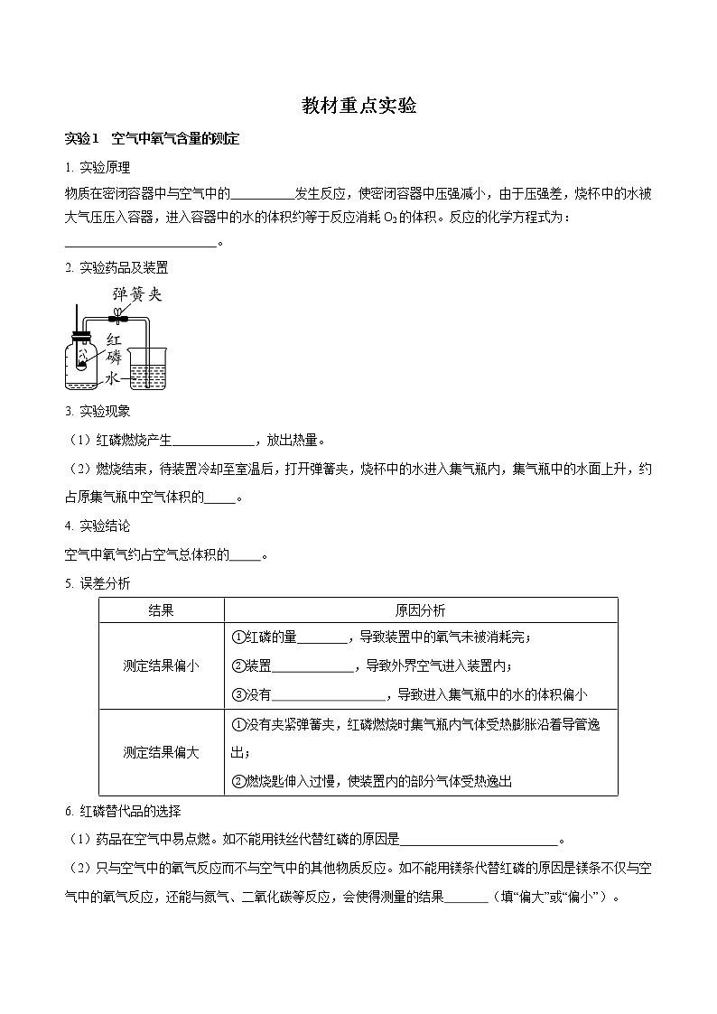 知识清单04 教材重点实验（默写版）-中考化学考前必备重难点知识清单第1页