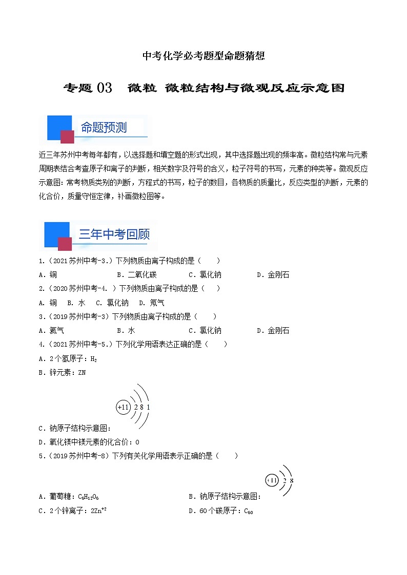 考点02微粒结构与微观反应示意图-中考化学必考题型命题猜想（江苏苏州卷）（原卷版）第1页