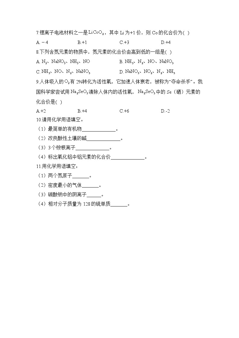 2023届中考化学一轮复习 专项训练（4）化学用语与化合价第2页