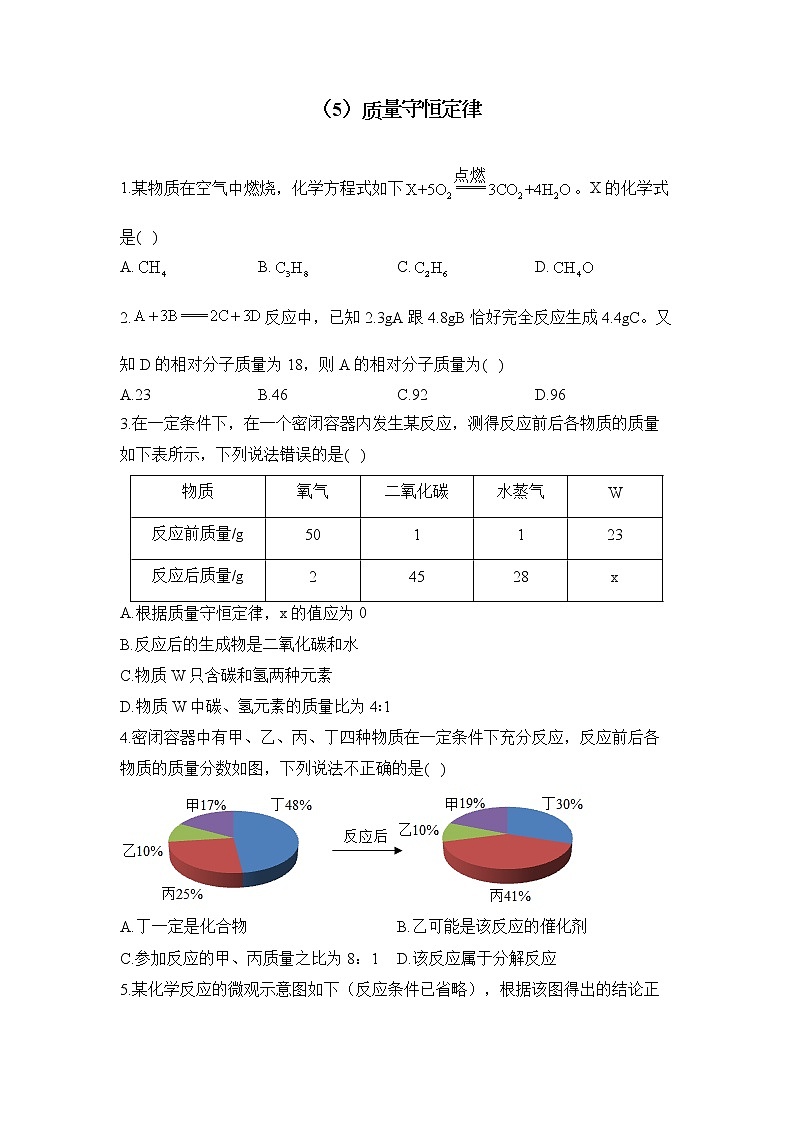 2023届中考化学一轮复习 专项训练（5）质量守恒定律第1页