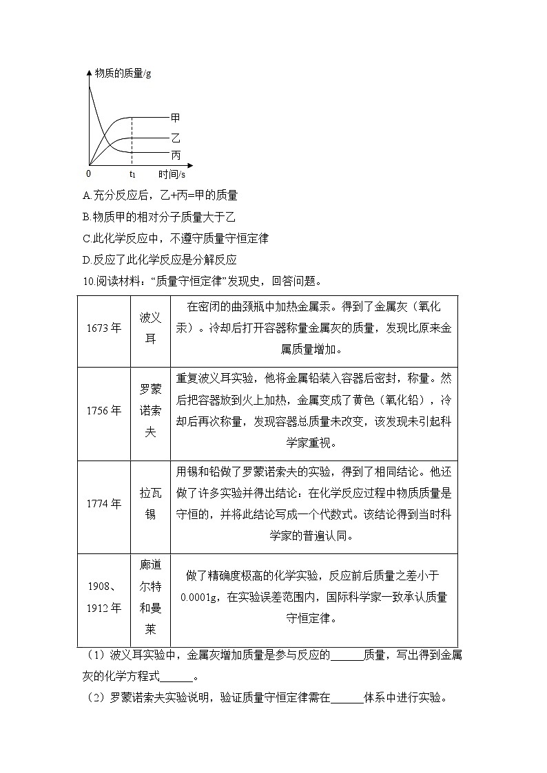2023届中考化学一轮复习 专项训练（5）质量守恒定律第3页