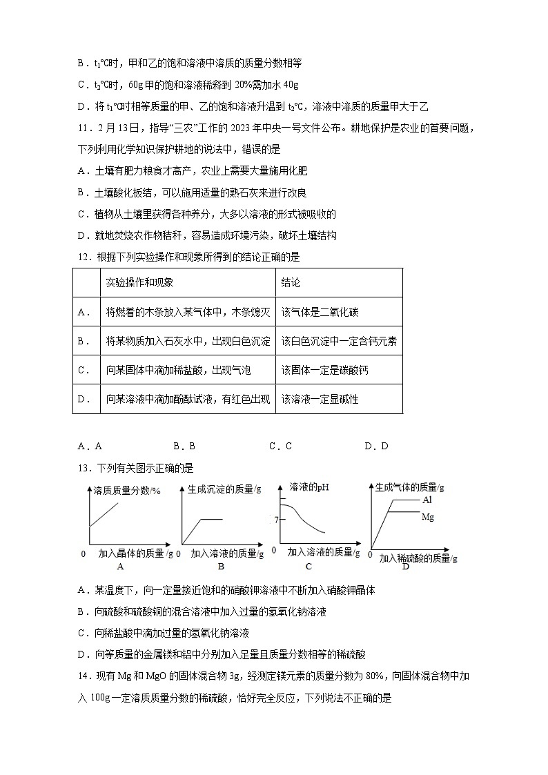 2023年河南省漯河市召陵区中考第一次模拟测试化学试题（含答案）03