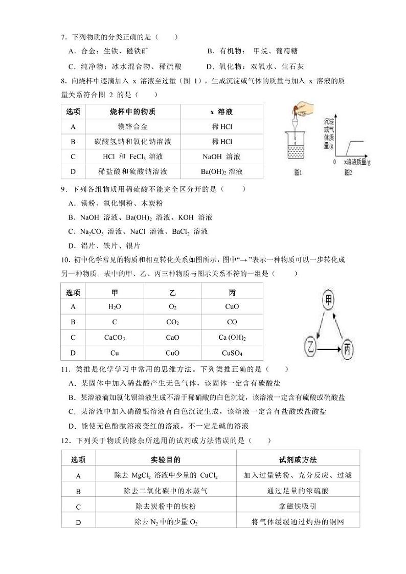 辽宁省沈阳市2021-2022学年第七中学九年级0模化学试卷第2页