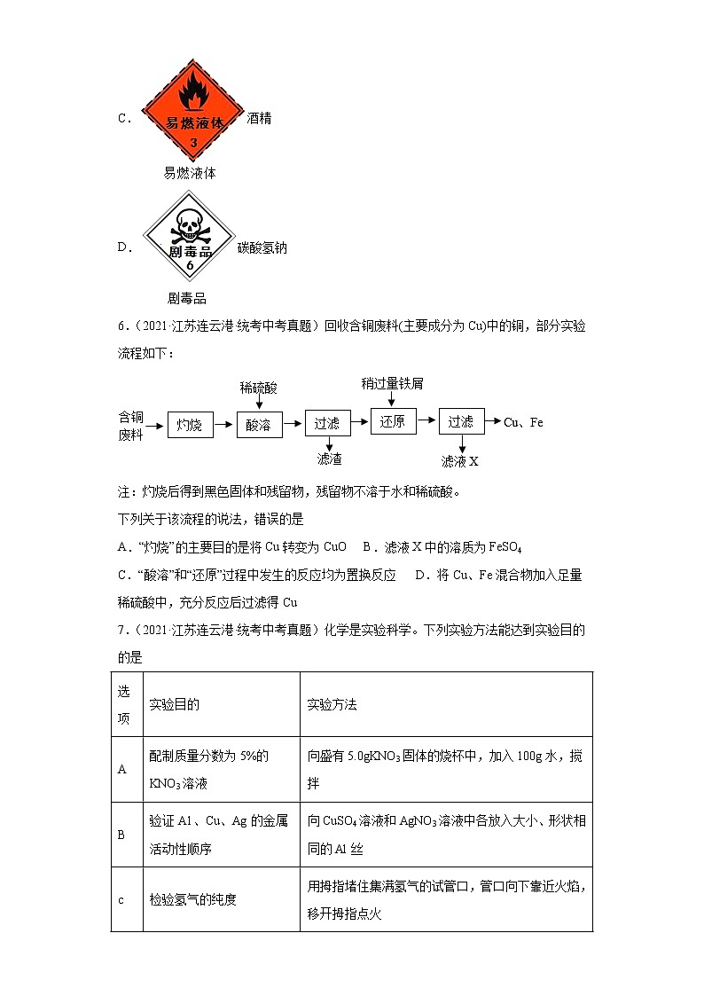 江苏连云港市2020-2022三年中考化学真题知识点分类汇编-04生活中常见的化合物第3页