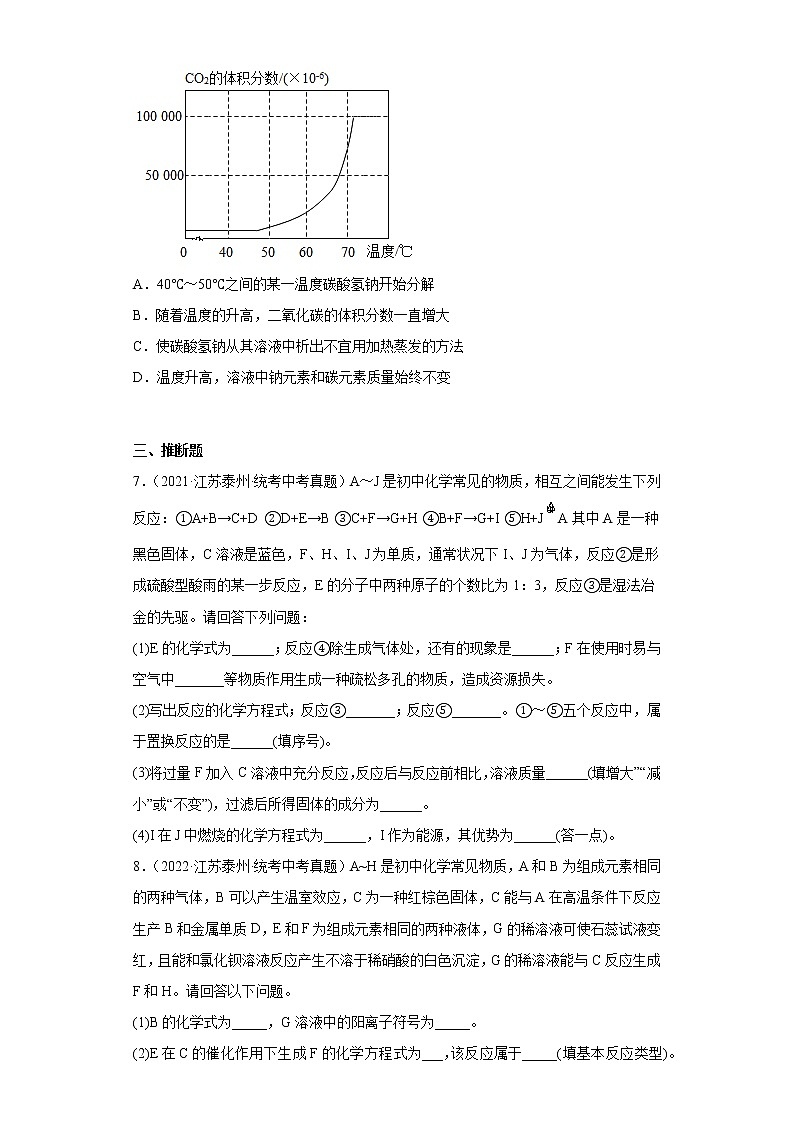 江苏省泰州市2020-2022三年中考化学真题知识点分类汇编-01认识几种化学反应03