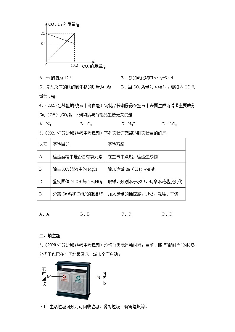 江苏省盐城市2020-2022三年中考化学真题知识点分类汇编-01认识几种化学反应02