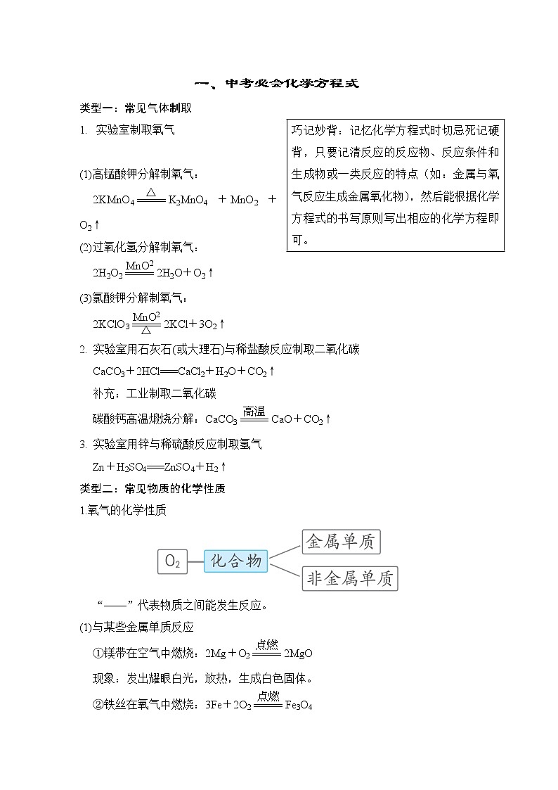 人教版化学中考复习--知识点记忆--一、中考必会化学方程式第1页