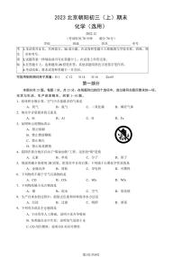 2023年北京市朝阳区初三上学期期末化学试题及答案