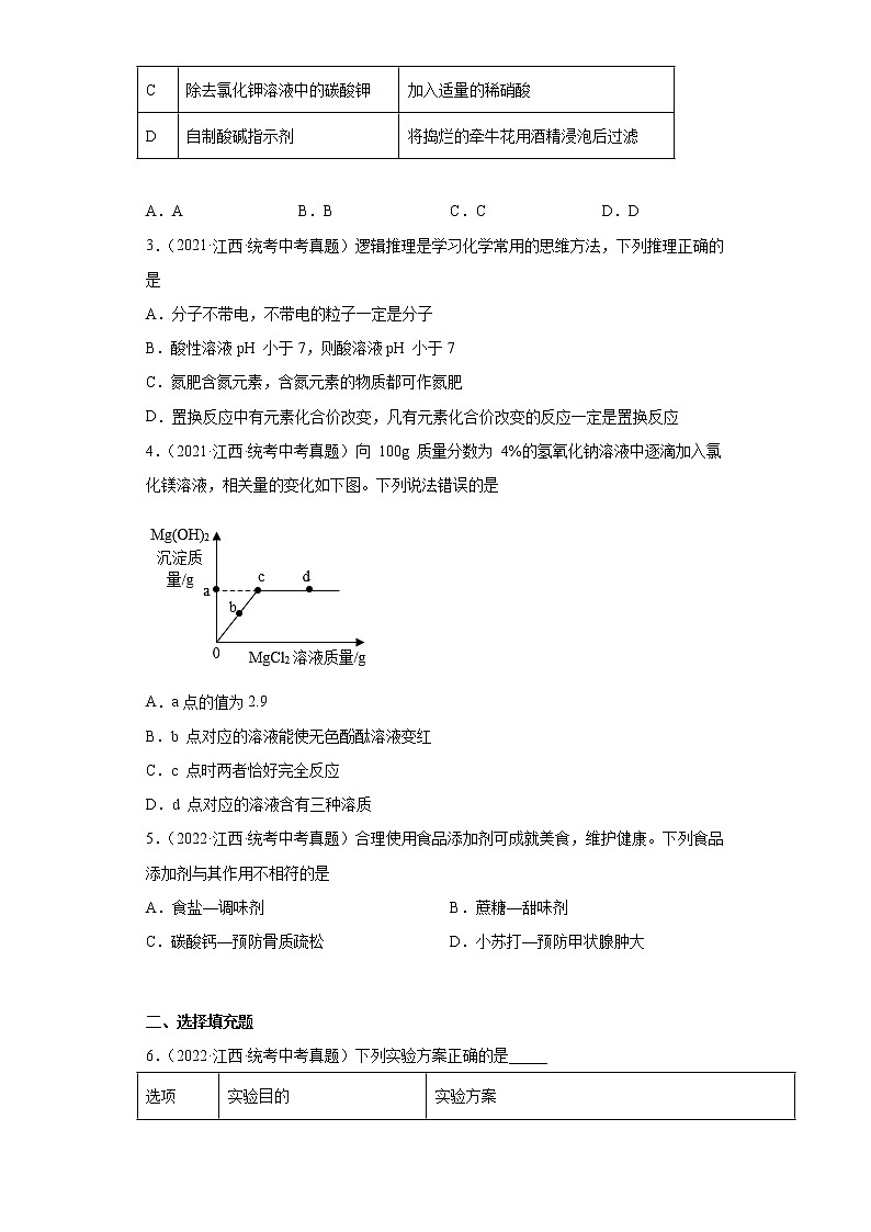江西省2020-2022三年中考化学真题知识点分类汇编-08盐和化肥02