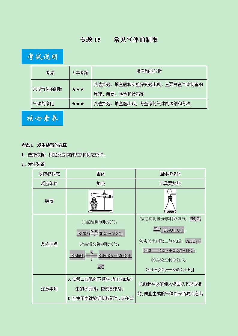 专题15 常见气体的制取-《中考满分计划系列·化学》之二轮专题重整合（原卷版）第1页