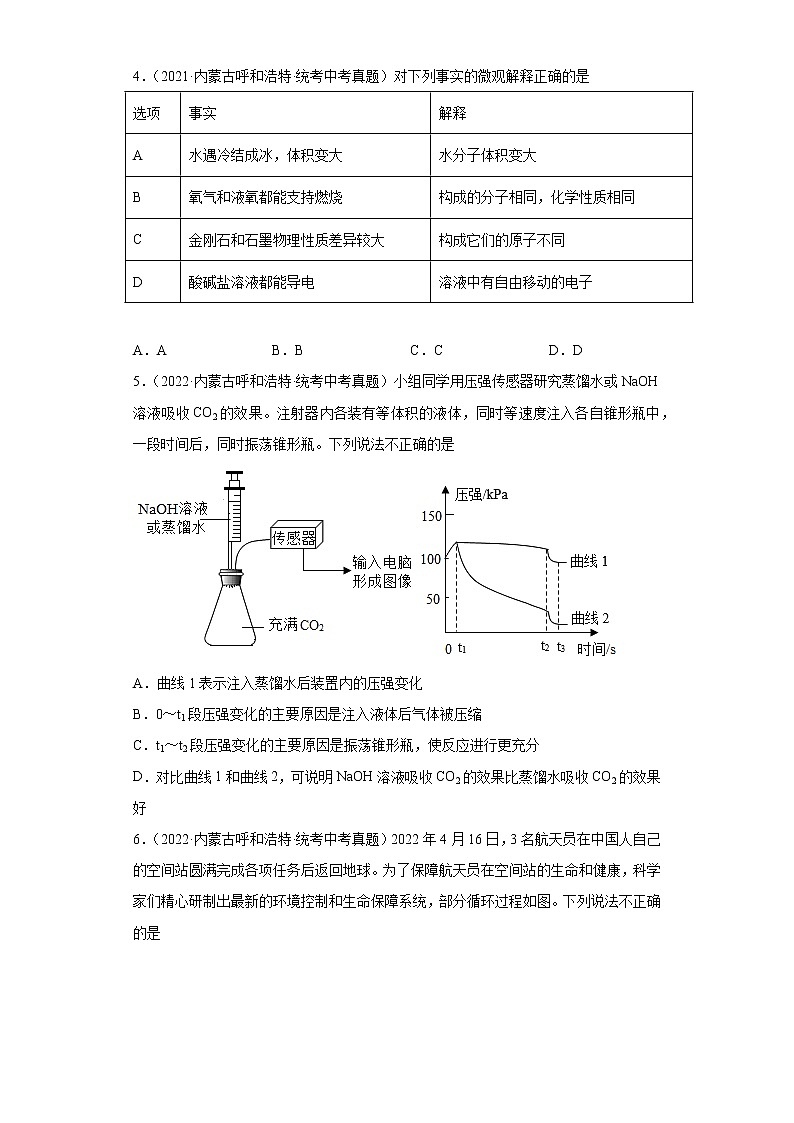 内蒙古呼和浩特市2020-2022三年中考化学真题知识点分类汇编-04碳和碳的氧化物、金属和金属矿物02