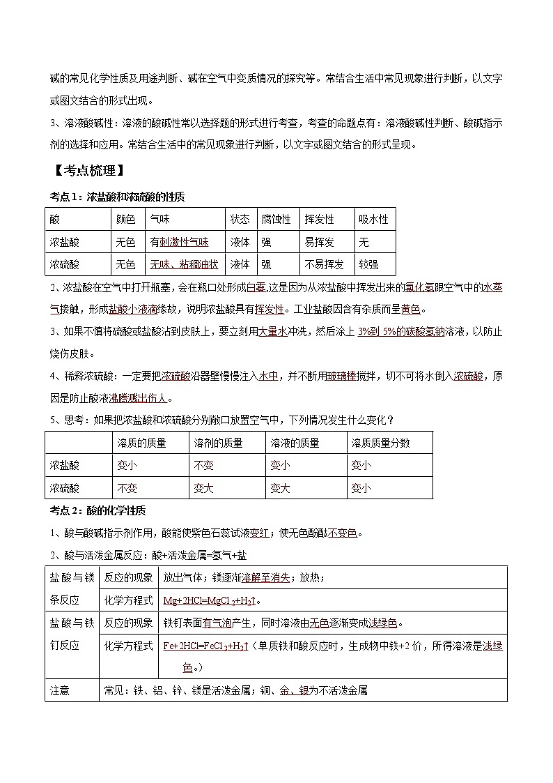 初中化学一轮复习【讲通练透】专题07 常见的酸和碱（讲通）02