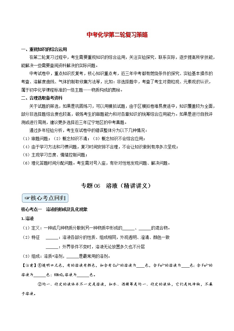 专题06  溶液（精讲讲义）（学生版）第1页