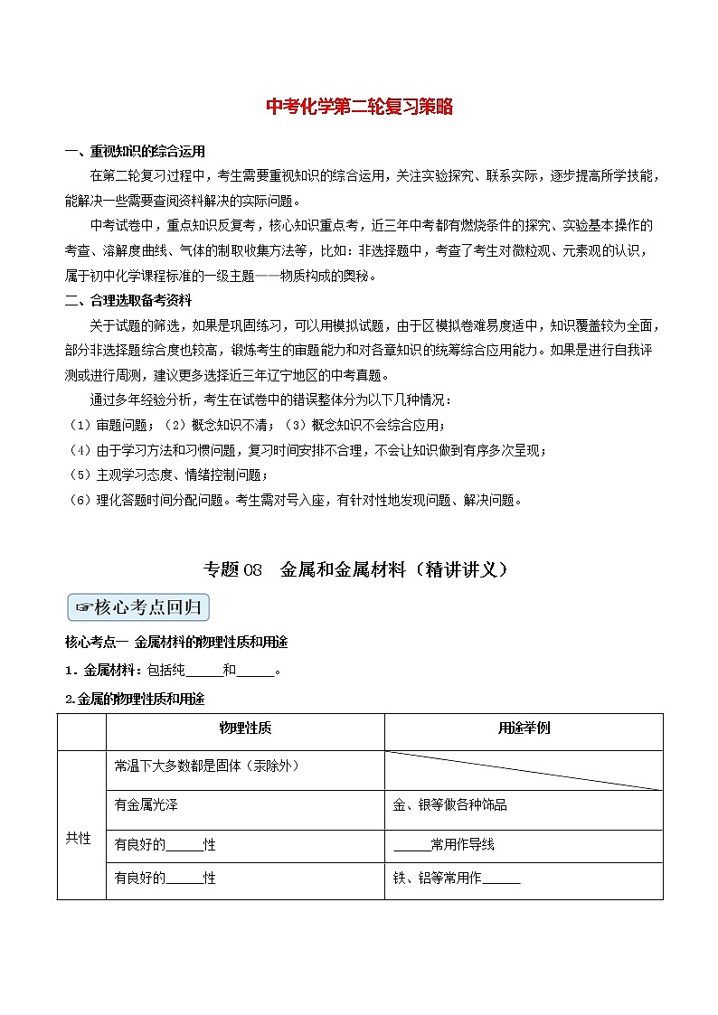 专题08  金属和金属材料（精讲讲义）（学生版）第1页