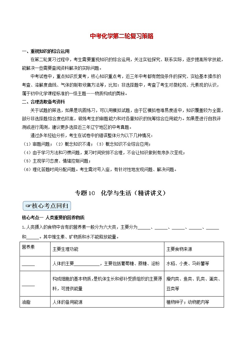 专题10  化学与生活（精讲讲义）（学生版）第1页