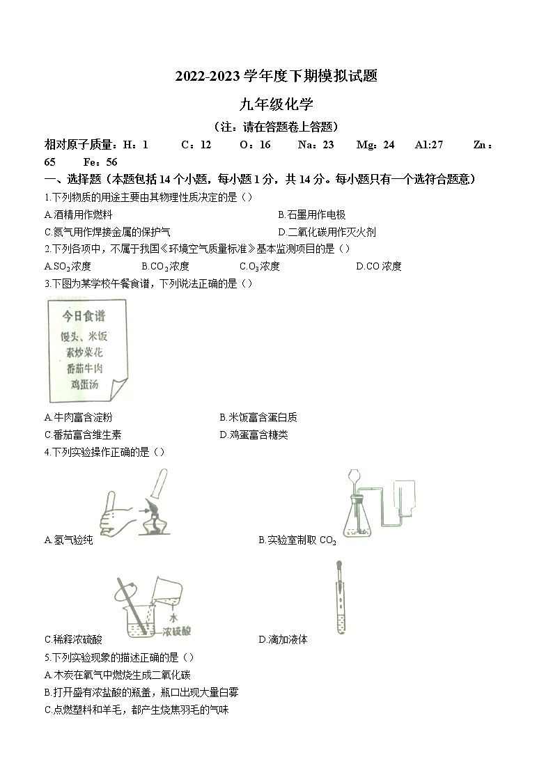 2023年河南省驻马店市泌阳县中考一模化学试题(含答案)第1页