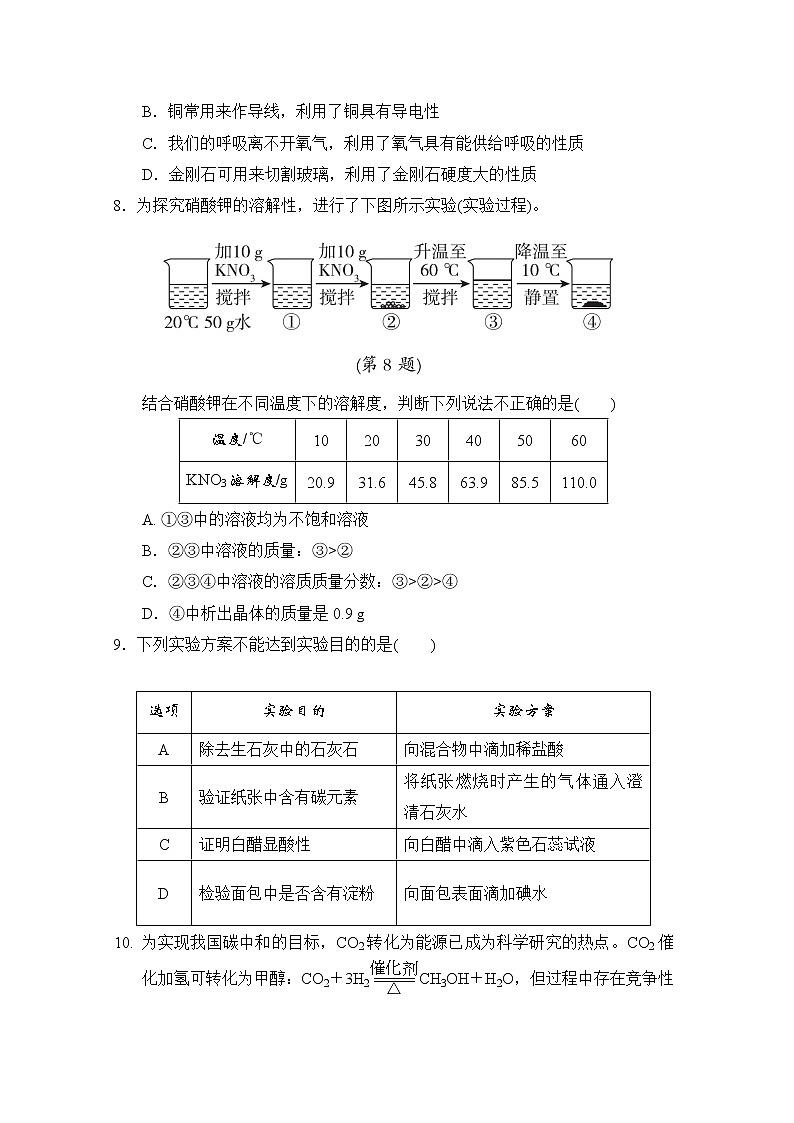 中考化学复习考前分组测选择题题组七含答案第2页