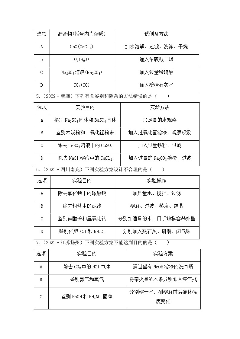 化学专题八：物质的检验、鉴别与除杂----（中考真题）（原卷版）第2页