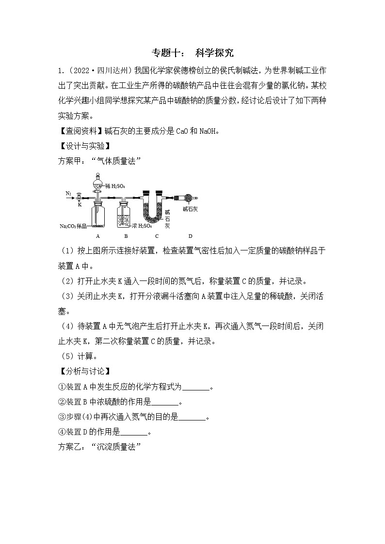 化学专题十：  科学探究----（中考真题）（解析版）第1页