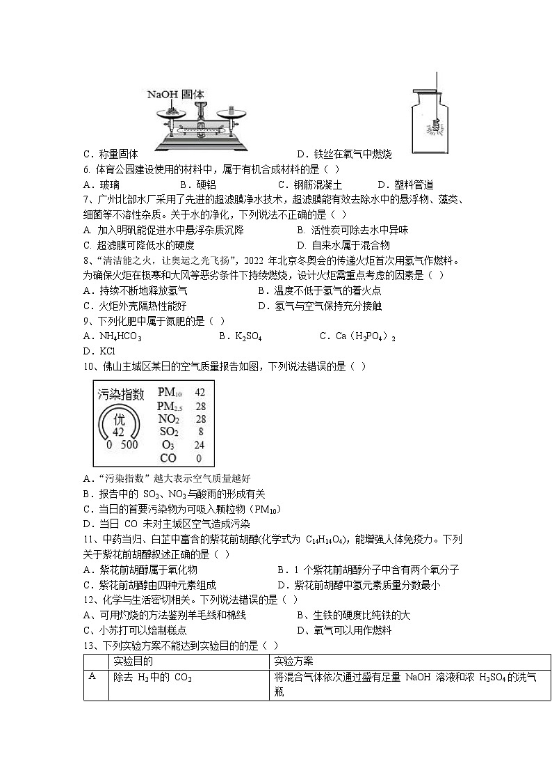 2023年广东省中考适应性学业检测化学试题02