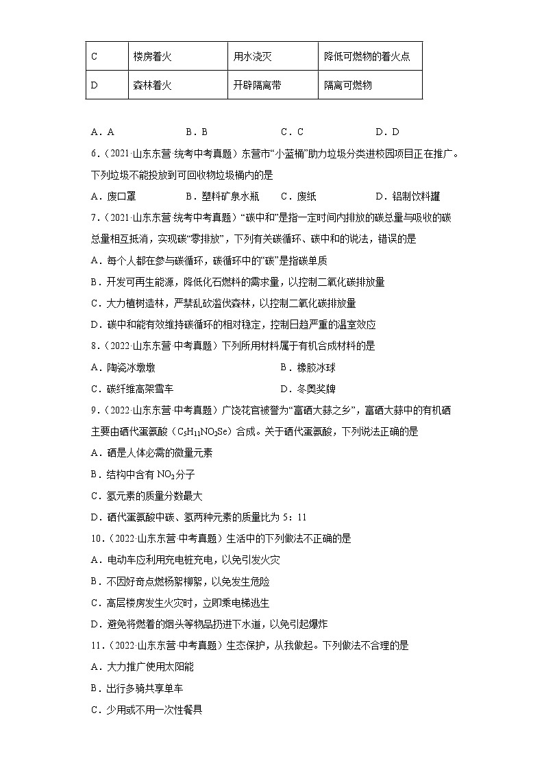 山东省东营市2020-2022三年中考化学真题知识点分类汇编-06化学与社会发展第2页