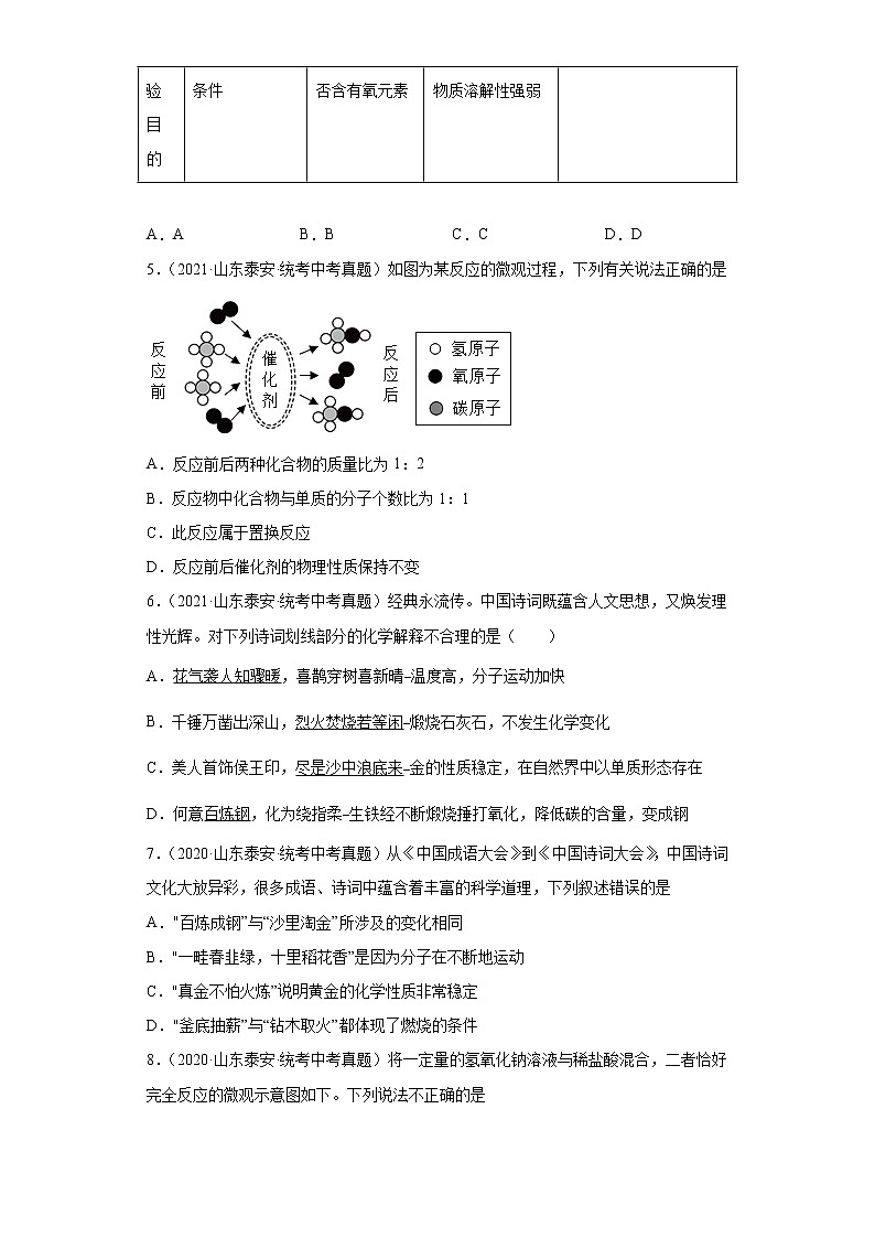 山东省泰安市2020-2022三年中考化学真题知识点分类汇编-01物质的化学变化02