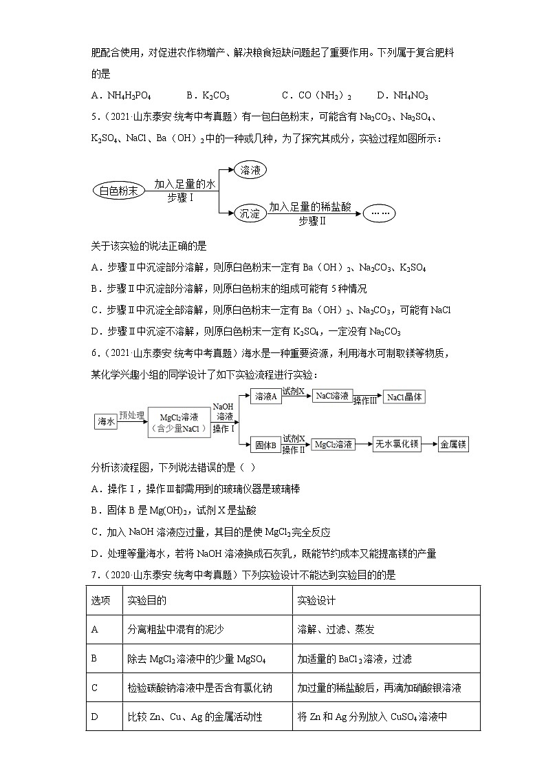 山东省泰安市2020-2022三年中考化学真题知识点分类汇编-06盐和化肥第2页