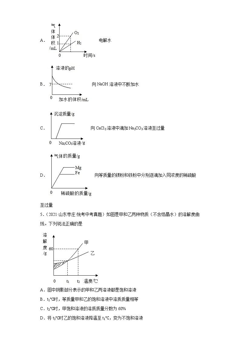 山东省枣庄市2020-2022三年中考化学真题知识点分类汇编-03空气、氧气、水、溶液02