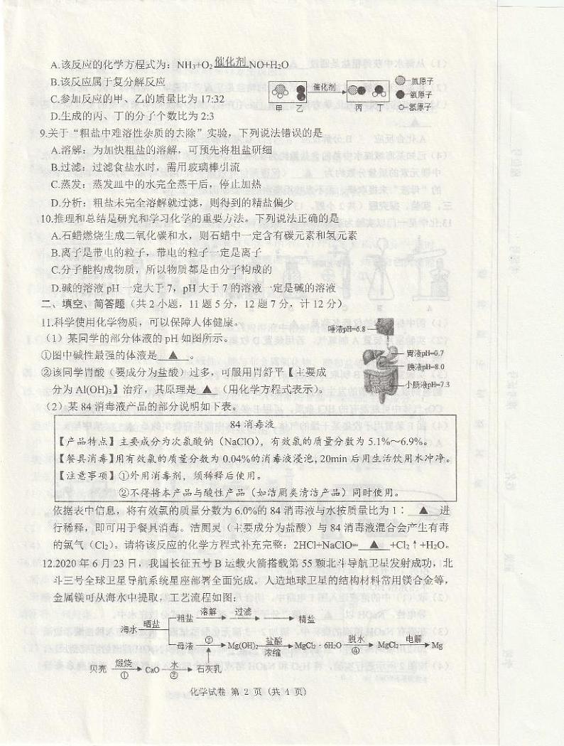 2023年江苏省宿迁市泗洪县中考一模化学试卷02