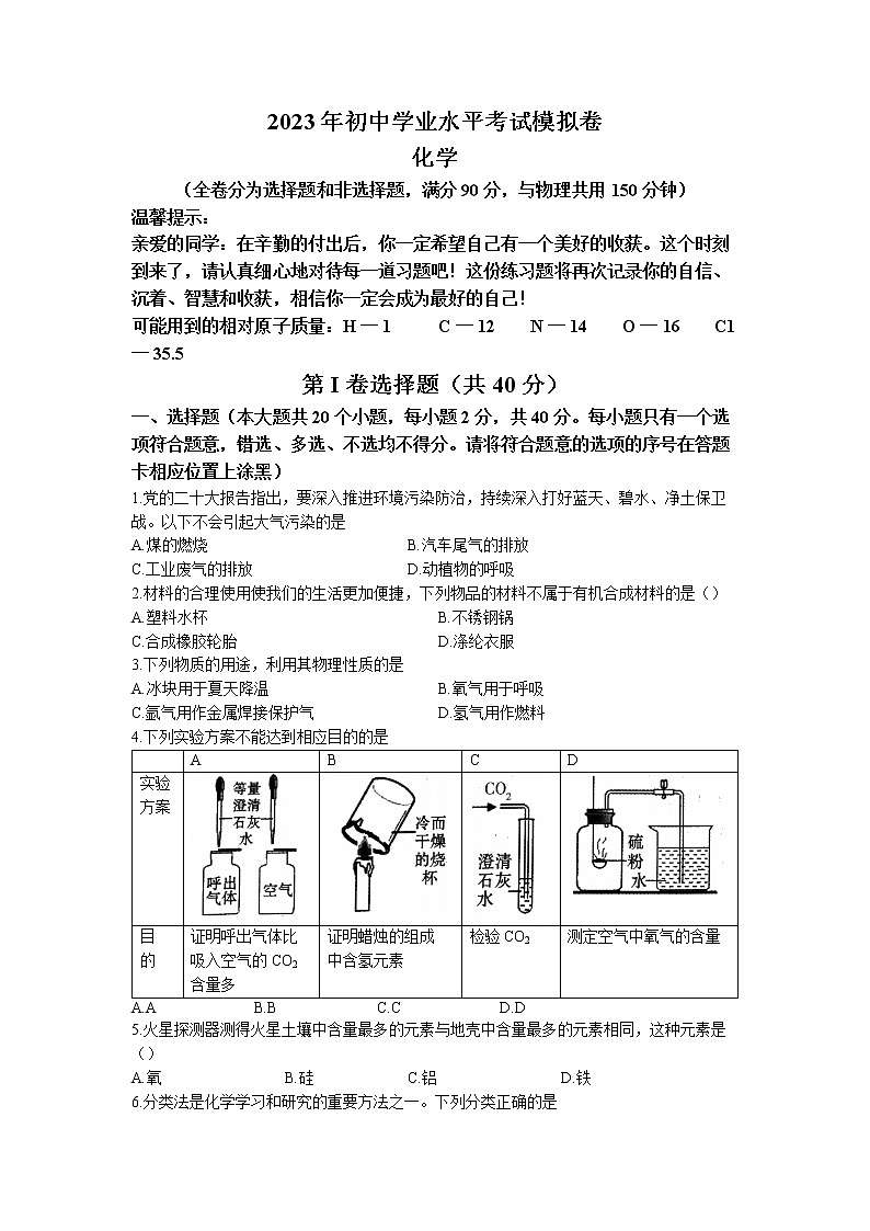 2023年云南省临沧市耿马傣族佤族自治县中考一模化学试题第1页
