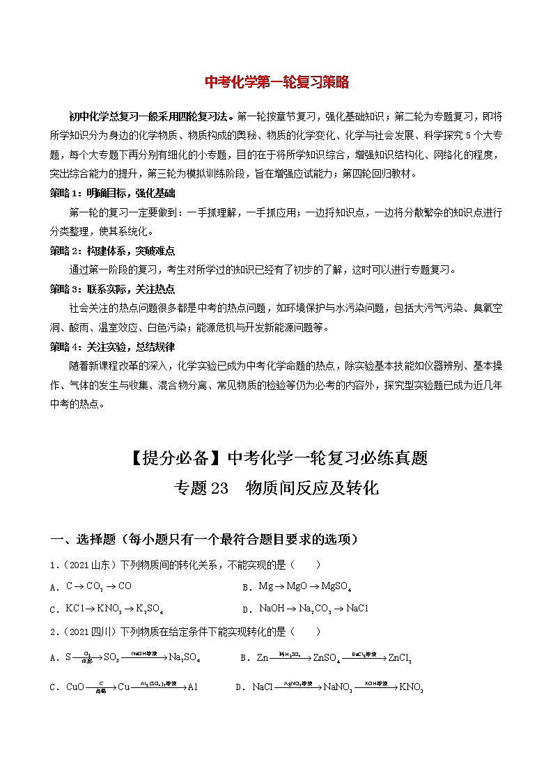 专题23物质间反应及转化（学生版）第1页