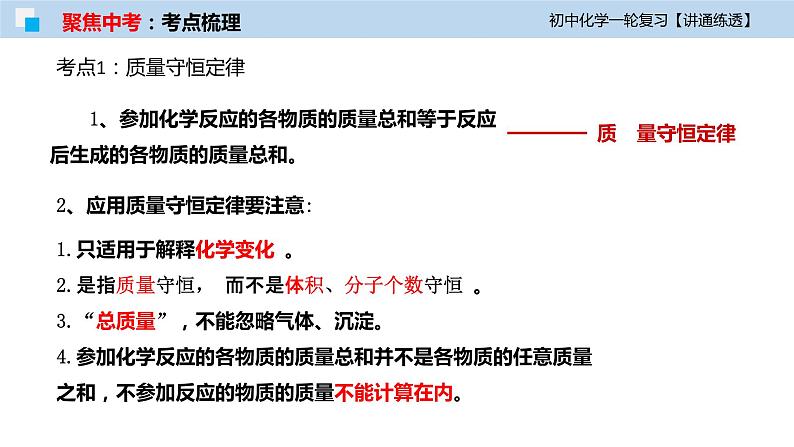 初中化学一轮复习课件  专题13 质量守恒定律与化学方程式（讲通练透）第6页