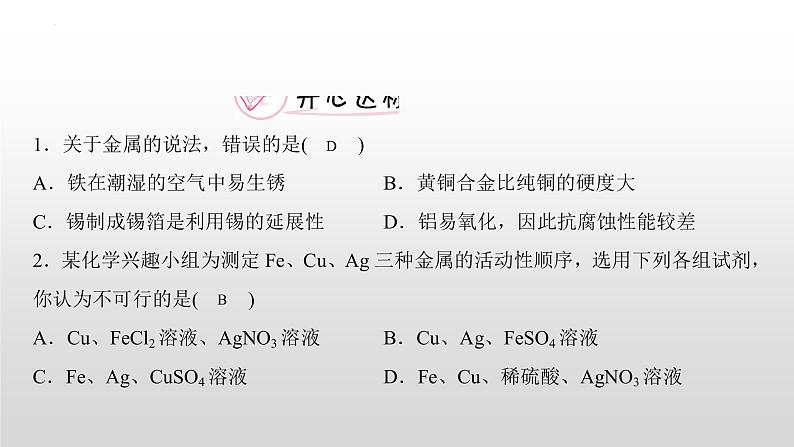 第八单元实验活动 四 金属的物理性质和某些化学性质课件 九年级化学人教版下册05