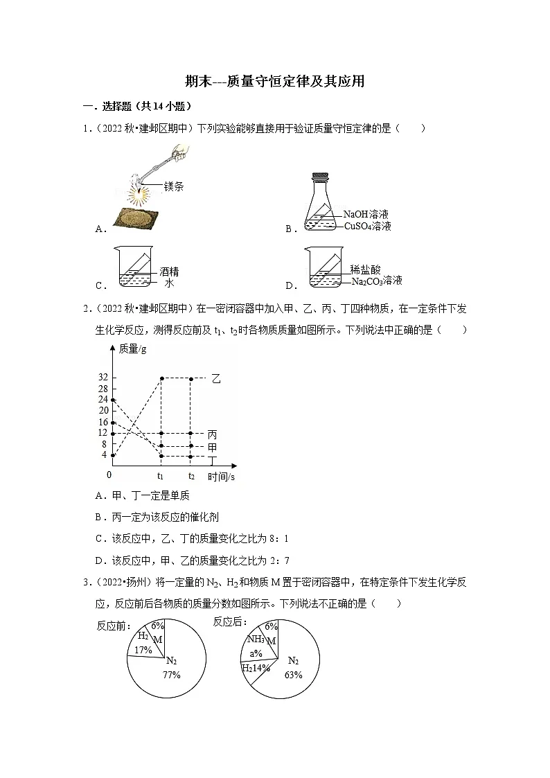 2022-2023学年上学期初中九年级上学期化学期末备考---质量守恒定律及其应用第1页