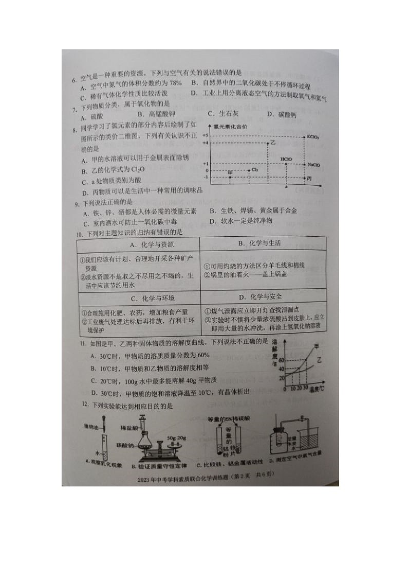 广东省揭阳市惠来区部分学校联考2022-2023学年九年级下学期中考学科素质联合训练化学试题第2页
