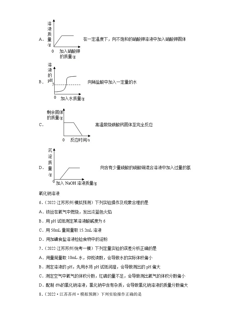 江苏省苏州市三年（2020-2022）中考化学模拟题分题型分层汇编-39溶液的酸碱性和pH02