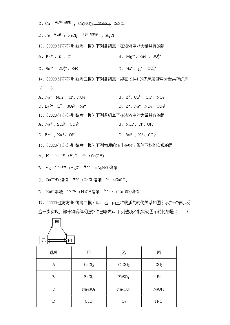 江苏省苏州市三年（2020-2022）中考化学模拟题分题型分层汇编-03复分解反应第3页